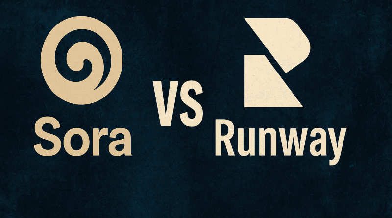 Interface futuriste comparant Sora et Runway, les deux leaders de la génération vidéo par IA.